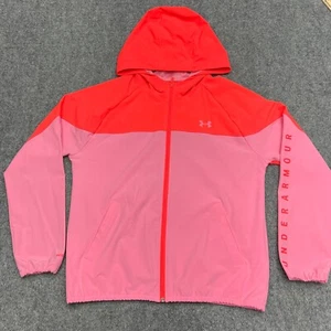 Womens MEDIUM Under Armour Loose Fit Coral / Pink Zip Jacket Track Running - Picture 1 of 15