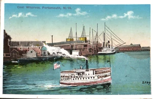 NEW HAMPSHIRE NH Portsmouth Kohlekai DAMPFSCHIFF um 1920 orig Vintage Postkarte - Bild 1 von 2