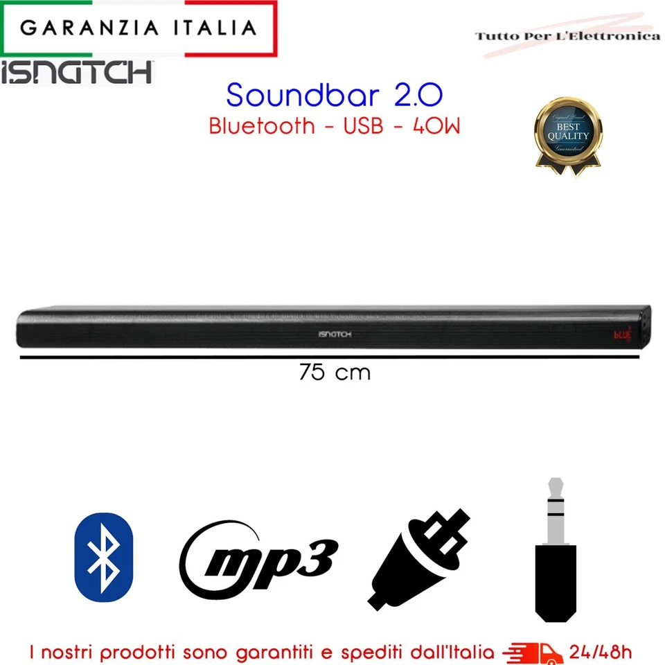 Soundbar 2.0 Bluetooth 40w Usb,rca 75x58x60 ISNATCH 04400250 - Immagine 1 di 1