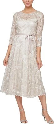 Alex Evenings Dress Tea Length Embroidered Illusion Petite sz 10 P NEW NWT Az b8 - Image 1 of 4