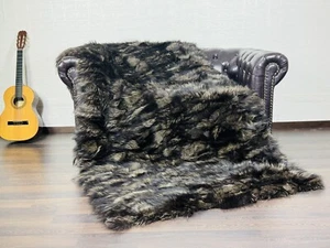 Luxurious Real Fox Fur Throw Blanket Black Gold- Handcrafted Warm for Your Home - Picture 1 of 11