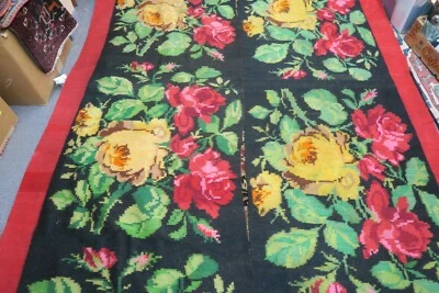 VINTAGE BESSARABIAN KILIM RUG 3 panels 9'9x12' HAND WOVEN WOOL SHABBY BOHO BOLD - Image 1 of 4