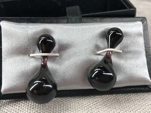 Sonia Spencer NEW Vintage Men Cufflinks Handmade England Black Glass - Picture 1 of 6