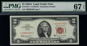 MALACK $2.00 1963A PMG 67 EPQ Star note. Crisp bill! pm0042 - Picture 1 of 1