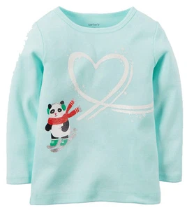 Carter's Girl Long Sleeve "Winter Ski Bear" Tee; Blue (6m) - Picture 1 of 1