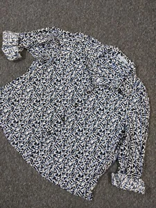 FOXCROFT Wrinkle Free Shaped Fit Button Down Shirt Sz 22W Blue Black White Print - Picture 1 of 10