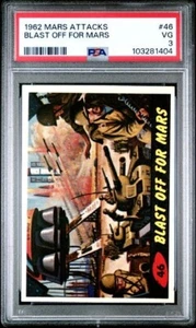 1962 Mars Attacks BLAST OFF FOR MARS Monster Aliens Card # 46 Tough Graded PSA 3 - Picture 1 of 2