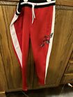Women’s Embroidered Red Rose Black White Soft Cozy Sweatpants Joggers Size Small