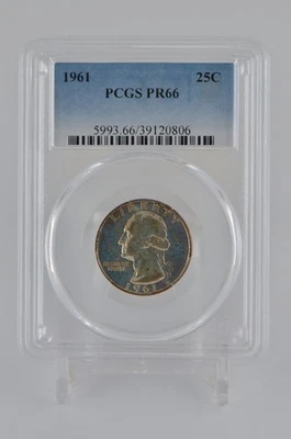 PR66 1961 PCGS GRADED SILVER WASHINGTON QUARTER UNC. PROOF TONED COIN #806 - Image 1 of 4