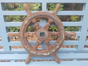 Small Antique Vintage Maritime Nautical Ships Boat Wheel Brass & Wood FREE P&P - Picture 1 of 10
