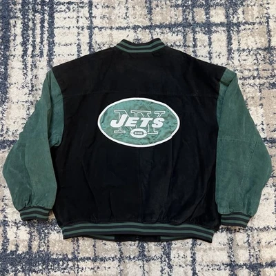 Chaqueta de gamuza de cuero vintage de los 90 NFL NEW YORK JETS Game Day talla XL Foto 1 de 4