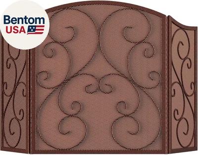 Pantalla de chimenea 3 paneles hierro forjado metal 48" (L) X30 (H) cubierta protectora contra chispas (anti Foto 1 de 4