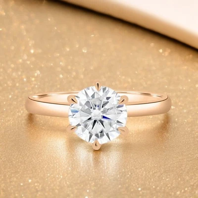 Wedding Rose Gold Ring 18k  Lab Grown Round 1.5 Carat IGI Certified Diamond  7 6 - Image 1 of 4