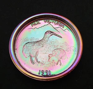 Rare Fenton Glass 1991 Red Carnival Kiwi Coaster ACE Victoria Australian Club - Picture 1 of 10