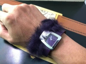 OLD UNUSED JUST CAVALLI PURPLE LEATHER BRACELET LADIES QUARTZ WATCH 33MM - Picture 1 of 13
