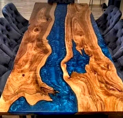 Blue Epoxy Coffee Table Top, Wooden Table Top, Handmade Beautiful Home Decor Top - Image 1 of 4