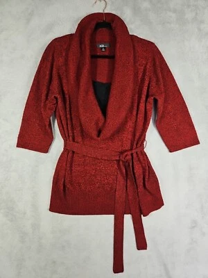 Suéter de mujer AGB rojo drapeado capucha cuello manga 3/4 con inserción de encaje negro talla 1X Foto 1 de 4