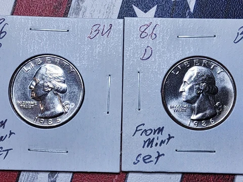 1986 P & D Washington Quarters (2 Coins) cut from US Mint Sets **FREE SHIPPING** Cover
