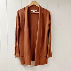 MAX STUDIO Womens Open Front Cardigan Sweater Zip Sleeves SZ XS Cinnamon Pockets - Picture 1 of 7