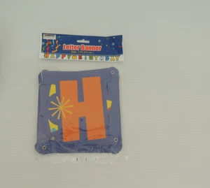 HAPPY BIRTHDAY Letter Banner 7ft EACH LETTER 6.5 INCH BLUE BACK ROUND - Picture 1 of 6