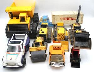 9tlg Tonka Set Turbo Dump Bau Baggerlader Traktor Anhänger Pick-Up Planierraupe - Bild 1 von 11