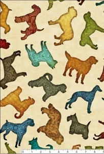 Fat Quarter Love My Dog Multiple Dogs On Cream 100% Cotton Quilting Fabric - Picture 1 of 1