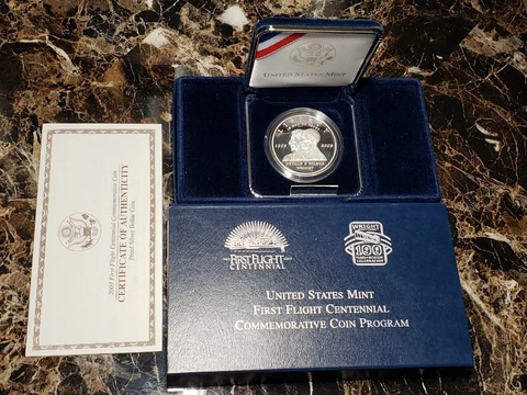 2003 First Flight Centennial Proof Commemorative 90% Silver Dollar w/ OGP Cover