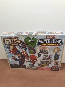 Marvel Super Hero Adventures 5 Wood Kid Puzzles & Storage Spider-man Hulk Etc - Picture 1 of 4