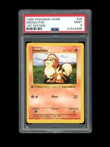 Pokemon PSA 9 COMO NUEVO Growlithe 1ª Edición Shadowless Base Set 1999 Tarjeta 28/102 - Imagen 1 de 2