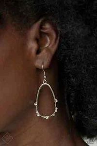 Paparazzi "Ready or YACHT" White Rhinestone Dotted Silver Dangling Earrings - Picture 1 of 2