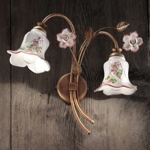 Classic Wall Sconce in Wrought Iron and Decorated Ceramic 2 Lights FL-126 - Picture 1 of 1
