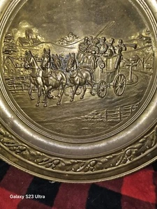 Vintage Embossed Brass Plate Wall Hanging Sailing Boats Scene 14" England Made - Picture 1 of 4
