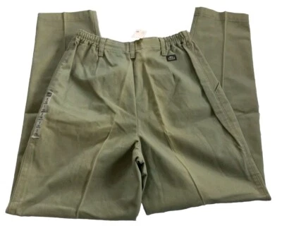 Vintage Lee Casuals 27x30 Verde Militar Sem Rugas Cintura Elástica Plissada - Imagem 1 de 4