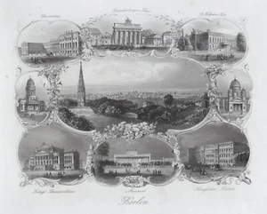 BERLIN: Souvenirblatt mit 9 Ansichten. Originaler Stahlstich um 1850 - Picture 1 of 2