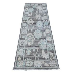 2'8"x7'9" Scorpion Gray Hand Knotted Angora Oushak Runner Oriental Rug R88832 - Picture 1 of 6