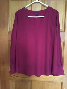 NWOT Ann Taylor long sleeve pullover top v-neck cranberry XL - Picture 1 of 5