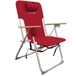 High Weight Capacity Back Pack Beach Chair Red Outdoor Folding Chairs Cup Holder