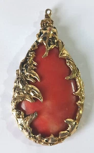 Vintage 1960s Large "Love Witch" Marbled Reddish-Orange Teardrop Pendant - Picture 1 of 6