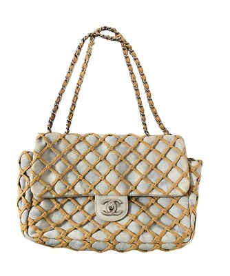 Chanel Light Blue Denim Canebiers Net Jumbo Flap Classic Bag - Image 1 of 4