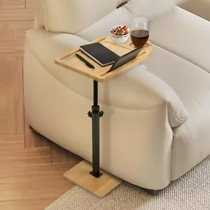 360° Couch Sofa Tray Table for Small Spaces Bamboo Side Table Height Adjustable - Picture 1 of 18