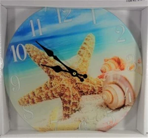 NAUTICAL STARFISH AND SEASHELLS ON A BEACH SEA LIFE ANIMAL WALL CLOCK ARTWORK - Picture 1 of 3