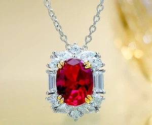 3ct Pigeon Blood Ruby Pendant, 18K Gold Vermeil Statement Jewelry - Picture 1 of 5