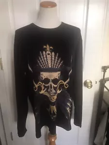 Raw 7 Men's Crewneck Sweater Fleur-de-lis Pirate Skull Design -Black XL Preowned - Picture 1 of 11