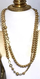Monet Vintage goldfarbene Perlen Kristall Station Couture Landebahn lange Halskette 60" GESCHENK - Bild 1 von 7