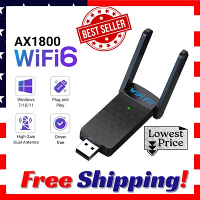 1800Mbps WiFi6 AX1800 Dual Band Wireless USB WiFi Adapter USB 3.0 for PC Desktop - Image 1 of 4