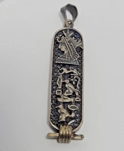 Vintage 925 Sterling Egyptian Cartouche Hieroglyphics Petite Pendant (6.6 Grams - Picture 1 of 5