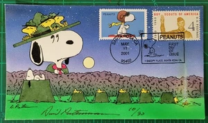 Peterman pintado a mano Snoopy & Woodstock camping, Peanuts Snoopy Sc. #3507 F.D - Imagen 1 de 1