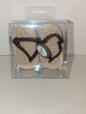 Jefferies Socks Baby Hand Crocheted Sandals Chocolate Khaki Newborn - Image 1 of 4