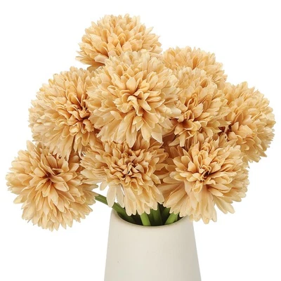 12 Pcs Artificial Chrysanthemums Fake Flowers for Home Decor, Champagne Foto 1 de 4