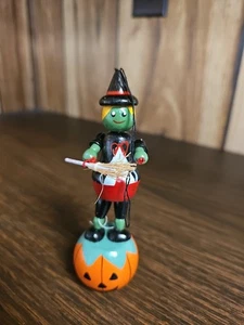 Halloween HEXE Push Puppe-Vintage Holz handbemalt 5" groß FUNKTIONIERT - Bild 1 von 5